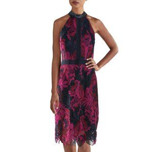 Neiman Marcus Pink and Black Lace Midi Dress
